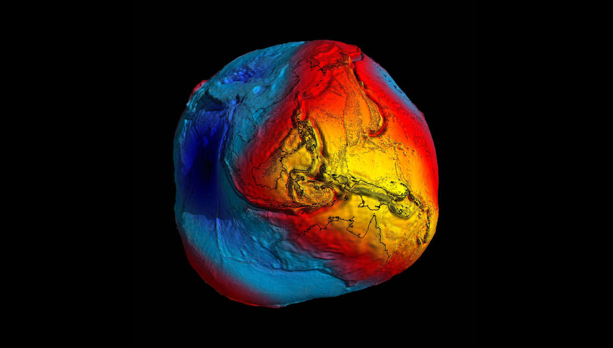 Representative Image Source: Image supplied by the European Space Agency. Gravity Satellite Yields 'Potato Earth' View. The image shows how gravitational pull varies across the planet's surface.  (Photo illustration by ESA via Getty Images)