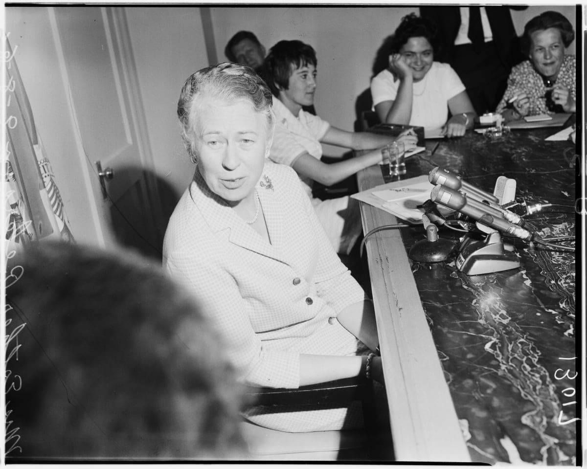 Image Source: Mrs Esther Peterson, National Director of Department of Labor's Women's Bureau and newly appointed Assistant Secretary of Labor). (Photo by Los Angeles Examiner/USC Libraries/Corbis via Getty Images)
