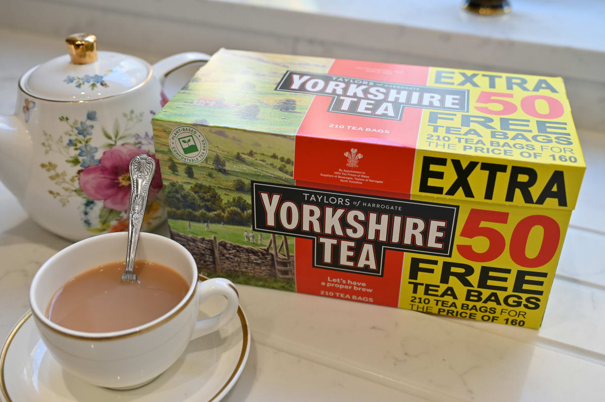 Image Source: A photo illustration shows a box of Yorkshire Tea, tea bags by Bettys & Taylors Group. (Photo illustration by John Keeble/Getty Images)