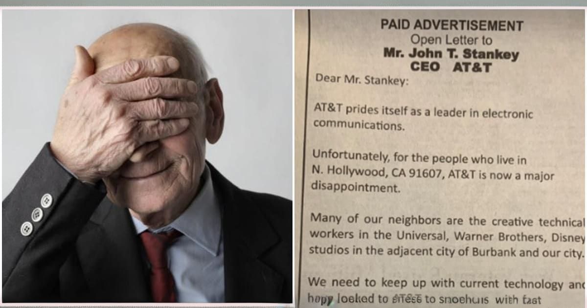 Fed up 90-year-old takes an ad out in the paper to tell AT&T's CEO about his slow internet