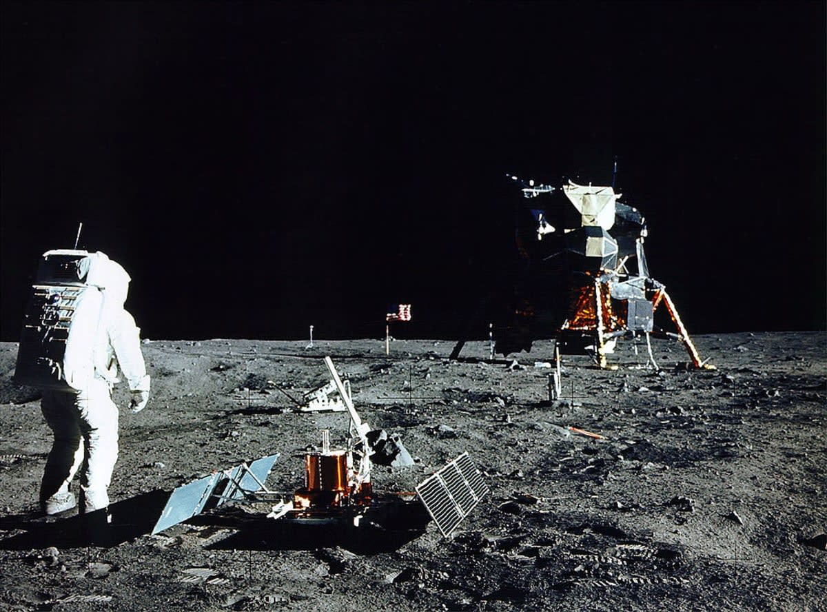 Image Source: Astronaut Edwin E. Aldrin Jr., Lunar Module Pilot, stands near a scientific experiment on the lunar surface. Man's first landing on the Moon occurred July 20, 1969 as Lunar Module 