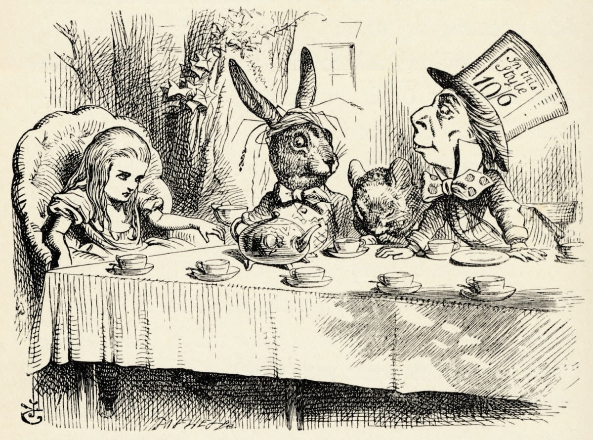 Image Source: Alice in Wonderland - the Mad Hatter's Tea Party - from the book by Lewis Carroll. (Photo by Culture Club/Getty Images)