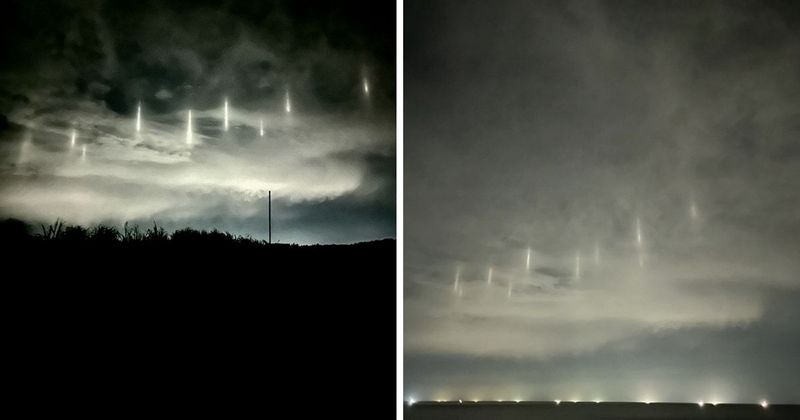 Strange light pillars appear in the night sky of Japanese town, blowing people's minds