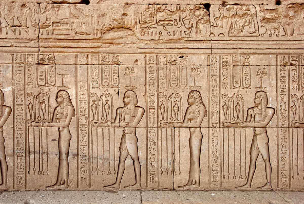 Representative Image Source: Egyptian civilization: offerings and tributes brought to the goddess - Figures carved on the wall of Hathor Temple in Denderah, built under the reign of Pepi I (ca. 2250 BC) (Photo by Leemage/Corbis via Getty Images)