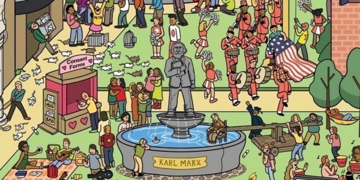 Cartoon of "Campus Seen Through the Eyes of Conservatives" goes viral after right-wingers didn't get it was satire