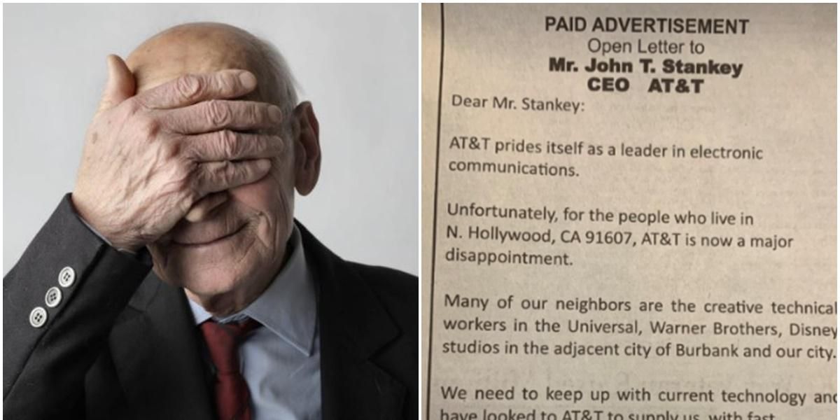 Fed up 90-year-old takes an ad out in the paper to tell AT&T's CEO about his slow internet