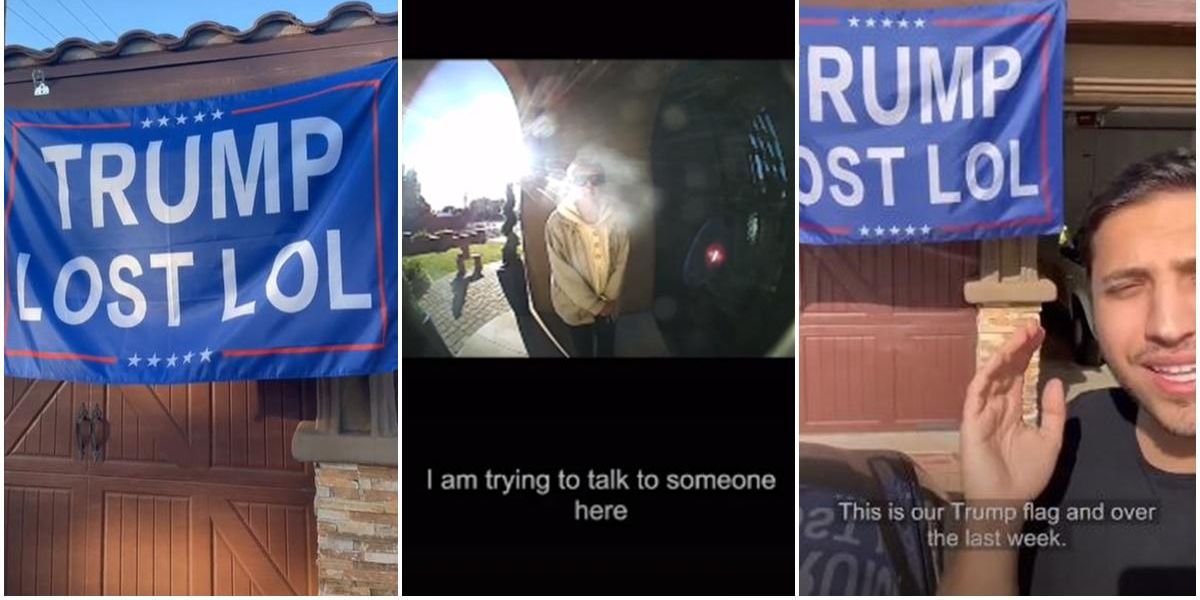 Man hangs a giant 'Trump Lost LOL' flag in a conservative neighborhood. This is what happened.