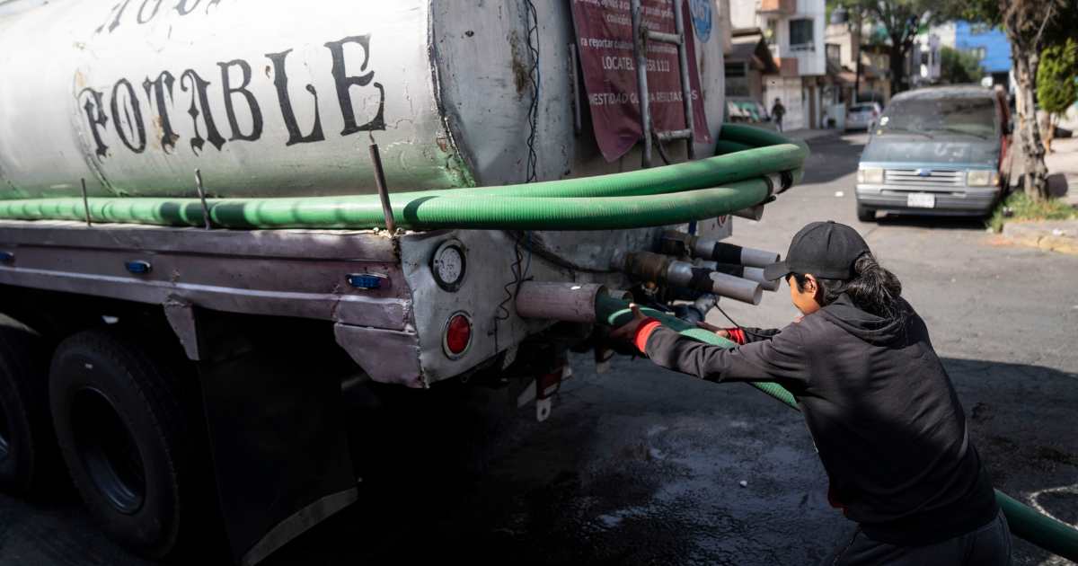  Representative Image Source: A worker connects a hose to a water truck outside an apartment complex in the Las Peñas neighborhood in Iztapalapa on February 27, 2024 in Mexico City, Mexico. (Photo by Toya Sarno Jordan/Getty Images)