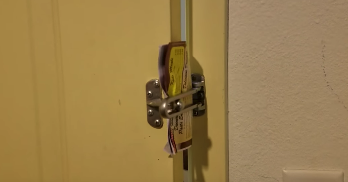 This hotel door being opened with a piece of paper is a powerful reminder to use the bolt lock.